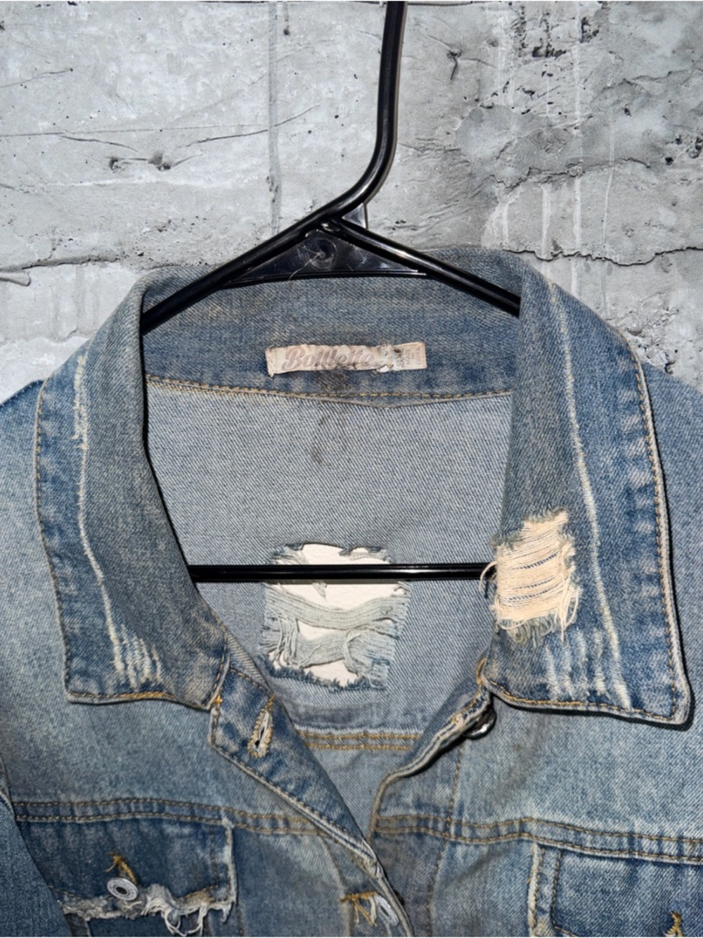 Distressed Denim Jacket With Rhinestone Fringe - Picture 2 of 5